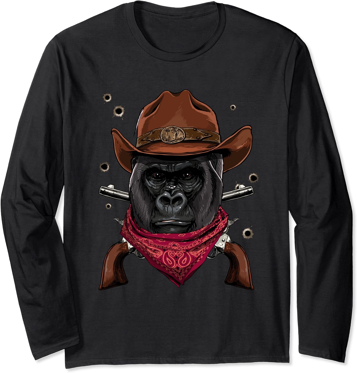 Cowboy Gorilla Western Rodeo Cowboy Hat and Bandana Langarmshirt